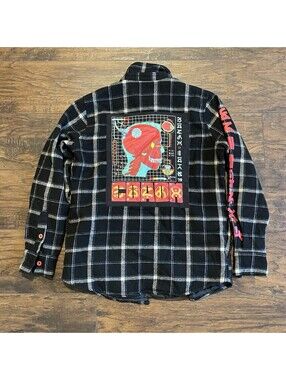 Logic COADM Shirt Mens Small Black Plaid Flannel Skull Tour Lined Button Up